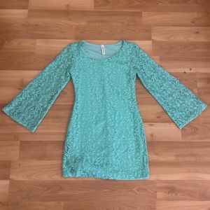 Mint green long sleeve lace mini dress